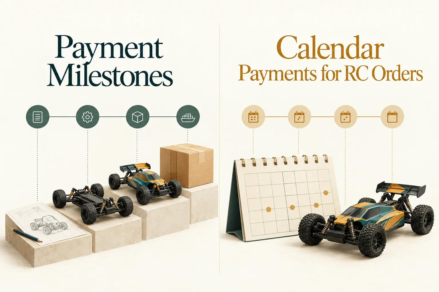 Explanatory diagram for Payment Milestones vs Calendar Payments for RC Orders